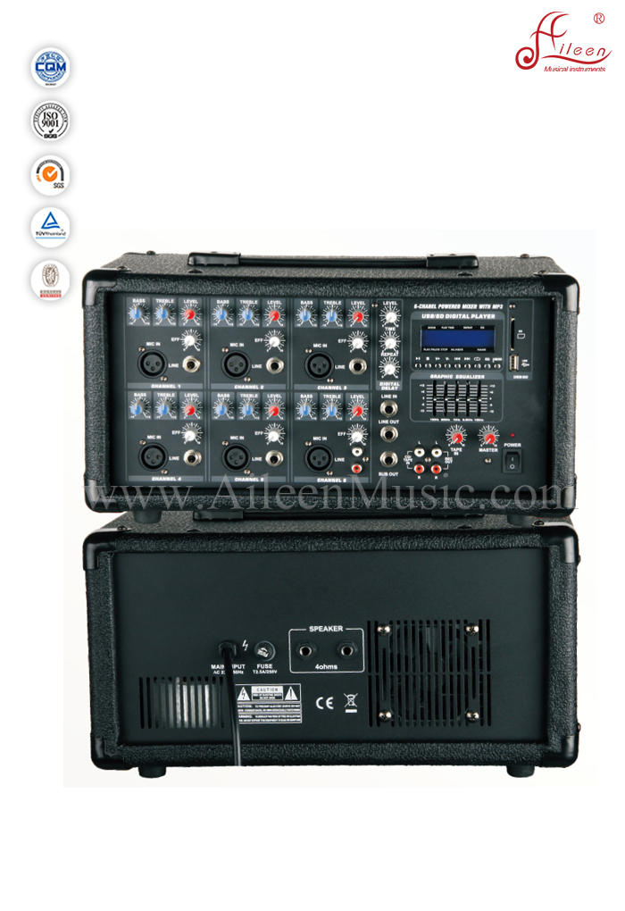 Pro Audio XLR Balanced Treble Bass EQ Mobile Power PA 6 Channel Amplifier (APM-0630U)