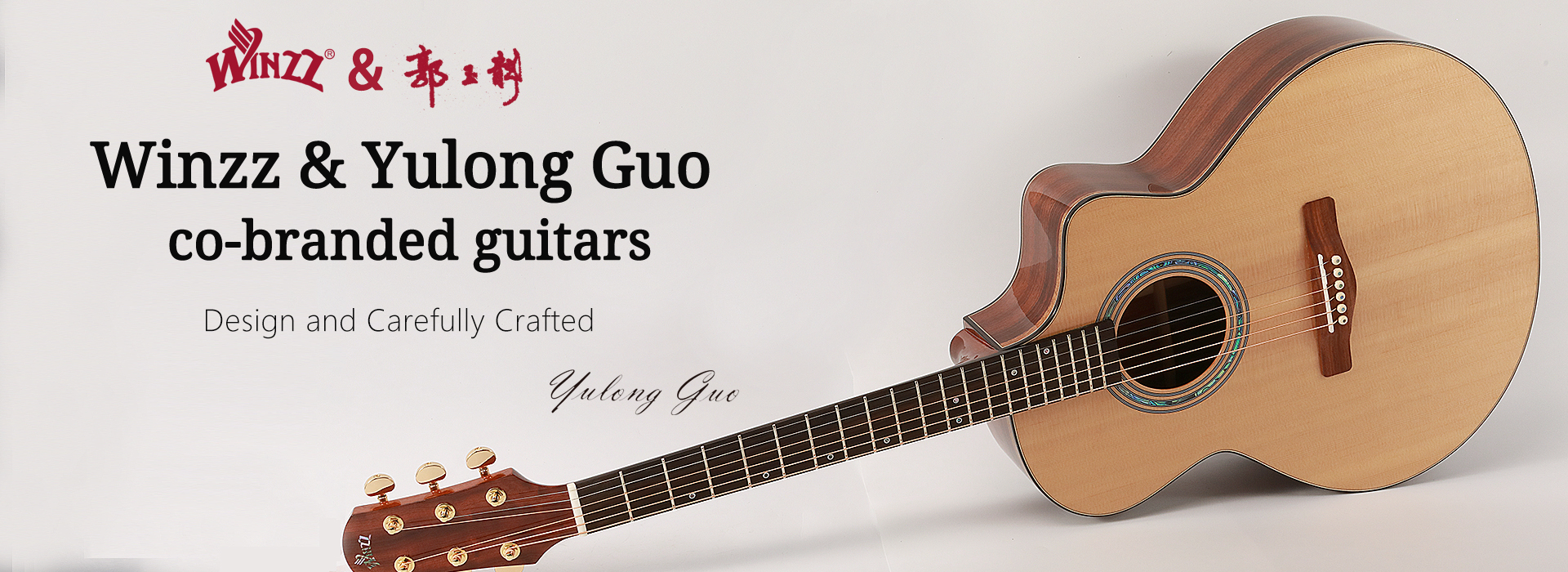Solid Sitka Acoustic Guitar Yulong Guo Cutaway Shape with Guitar Case