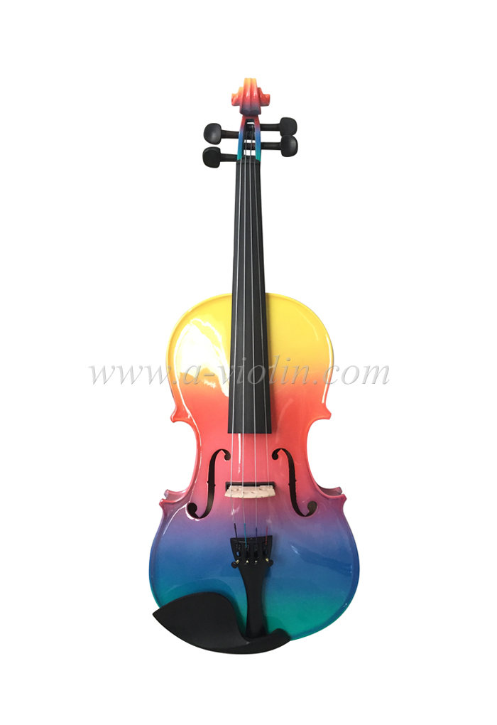Rainbow colored all solid violin with case(VG105-RB)