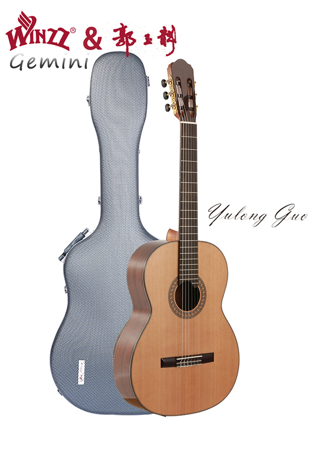 Solid Cedar Hand Made Classical Guitar Yulong Guo Co-branded Guitar with ABS Case(WGC2022C)