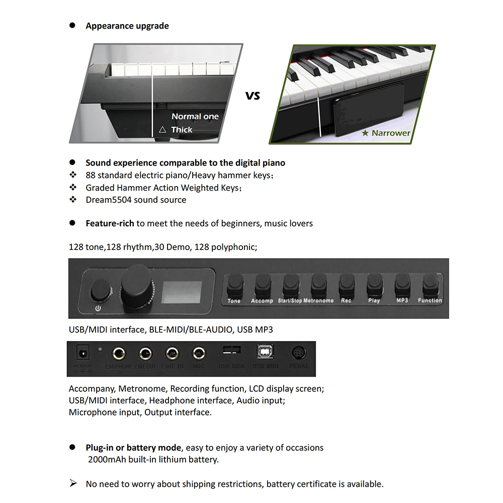 88 Keys Keyboard Digital Piano Aluminium Alloy Electric Piano(EP805)