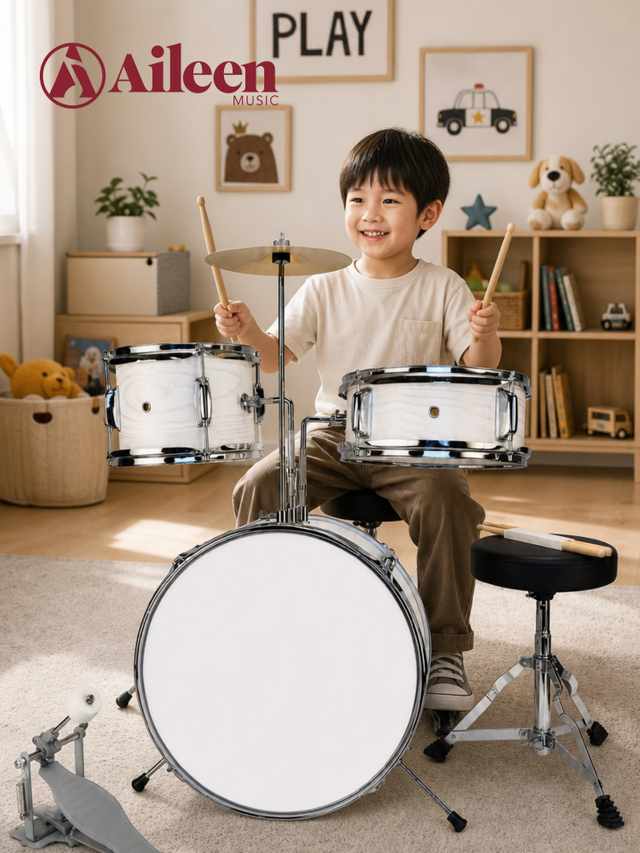 Junior 3-Piece Drum Set for Kids with Snare Drum, Tom Drum, Bass Drum, Cymbal, Throne & Drumsticks