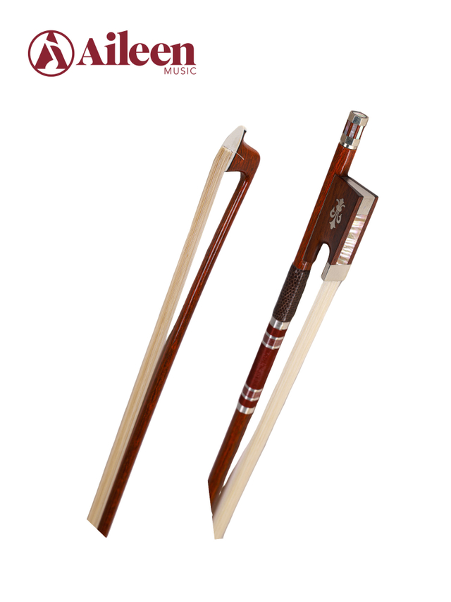 Premium Carbon Fiber Violin Bow Wood Grain Finish Hand Carved Snakewood Frog with Natural Horsehair (WV895CH-W)