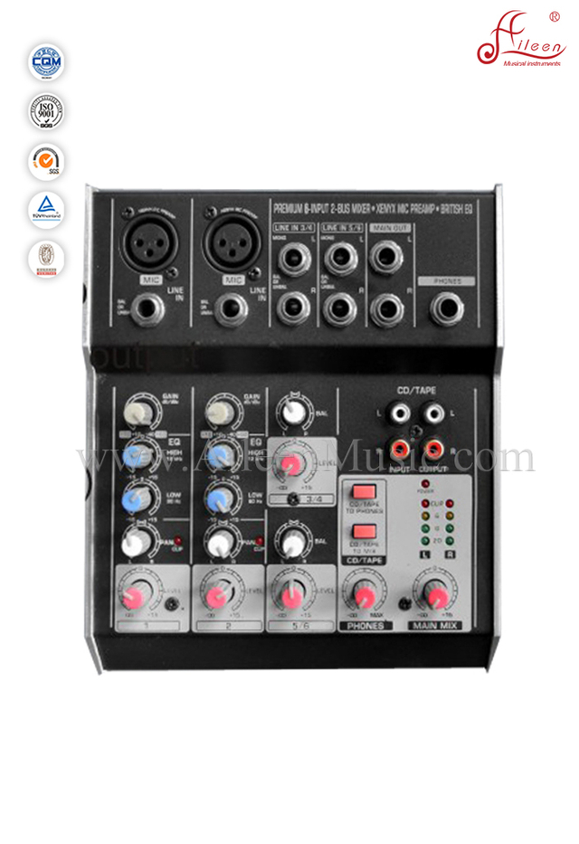 High Quality Professional Ultra Low Nosie 6 Channles Mixer Mixing Console (AMS-E602)