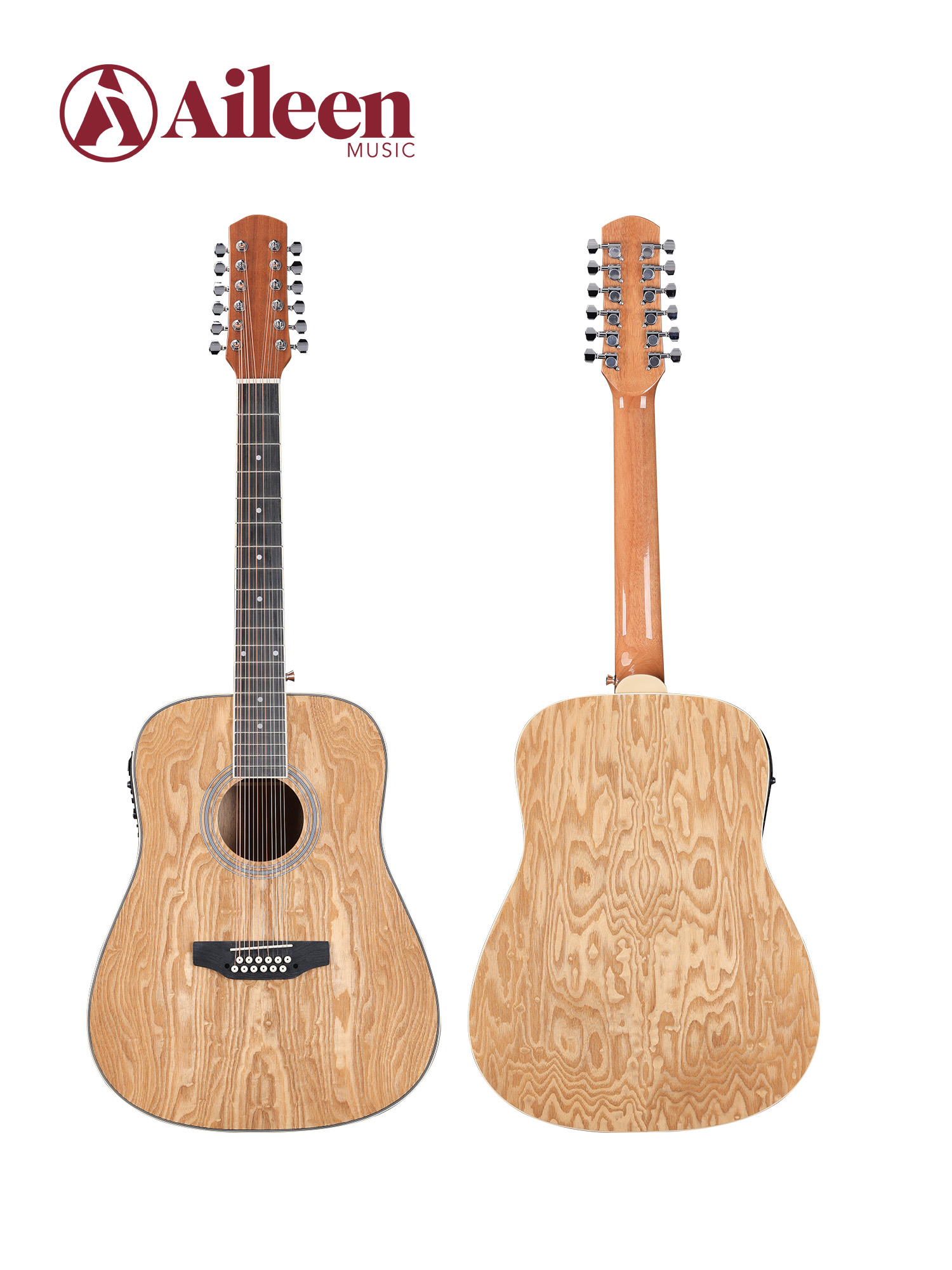 AF55E-12 12 Strings Quilted Ash Plywood Top 44'' Acoustic Guitar 
