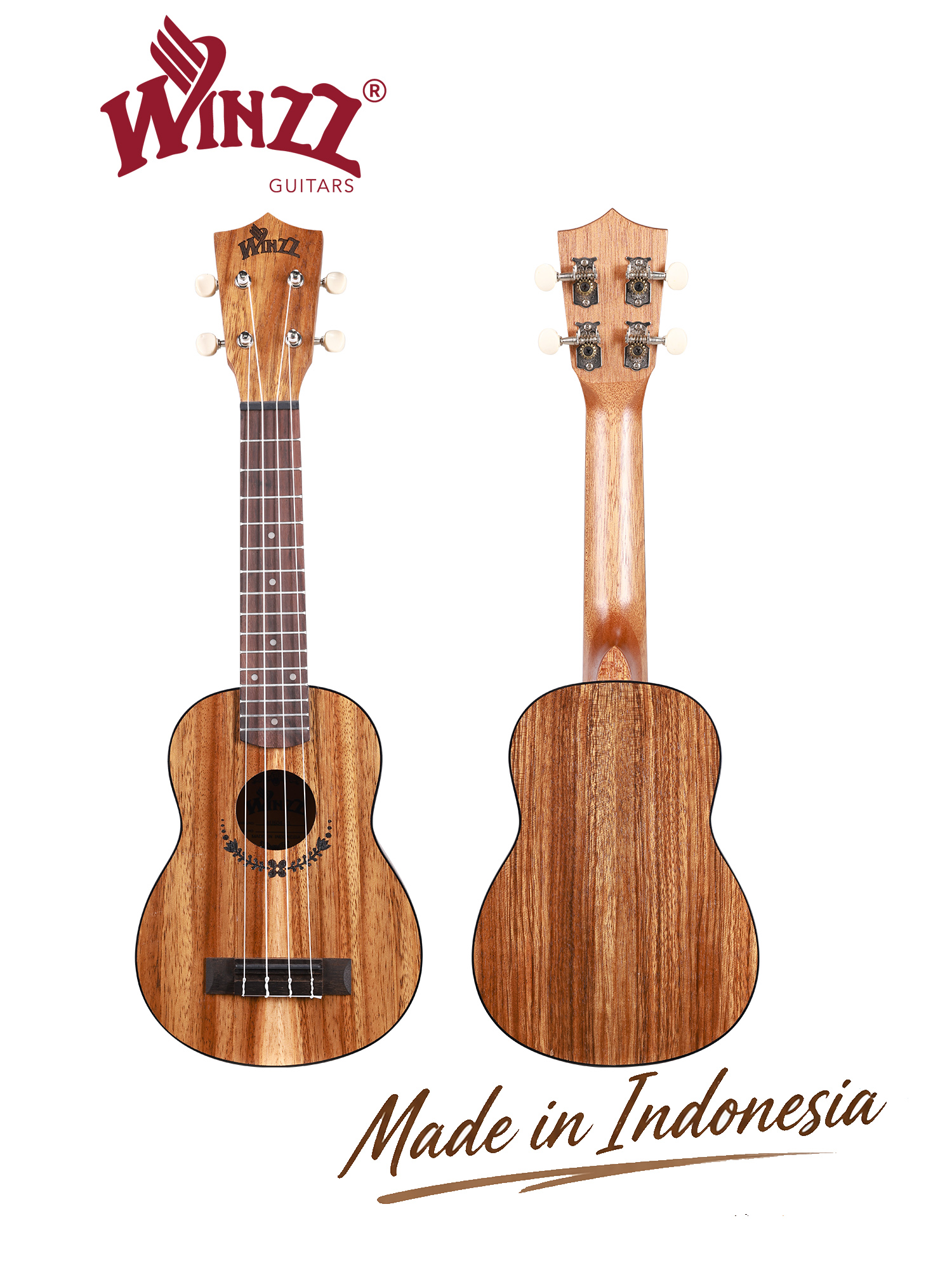 AU603-23 Winzz Quality Concert Koa (white Fiber) Plywood 23'' Ukulele Made in Indonesia