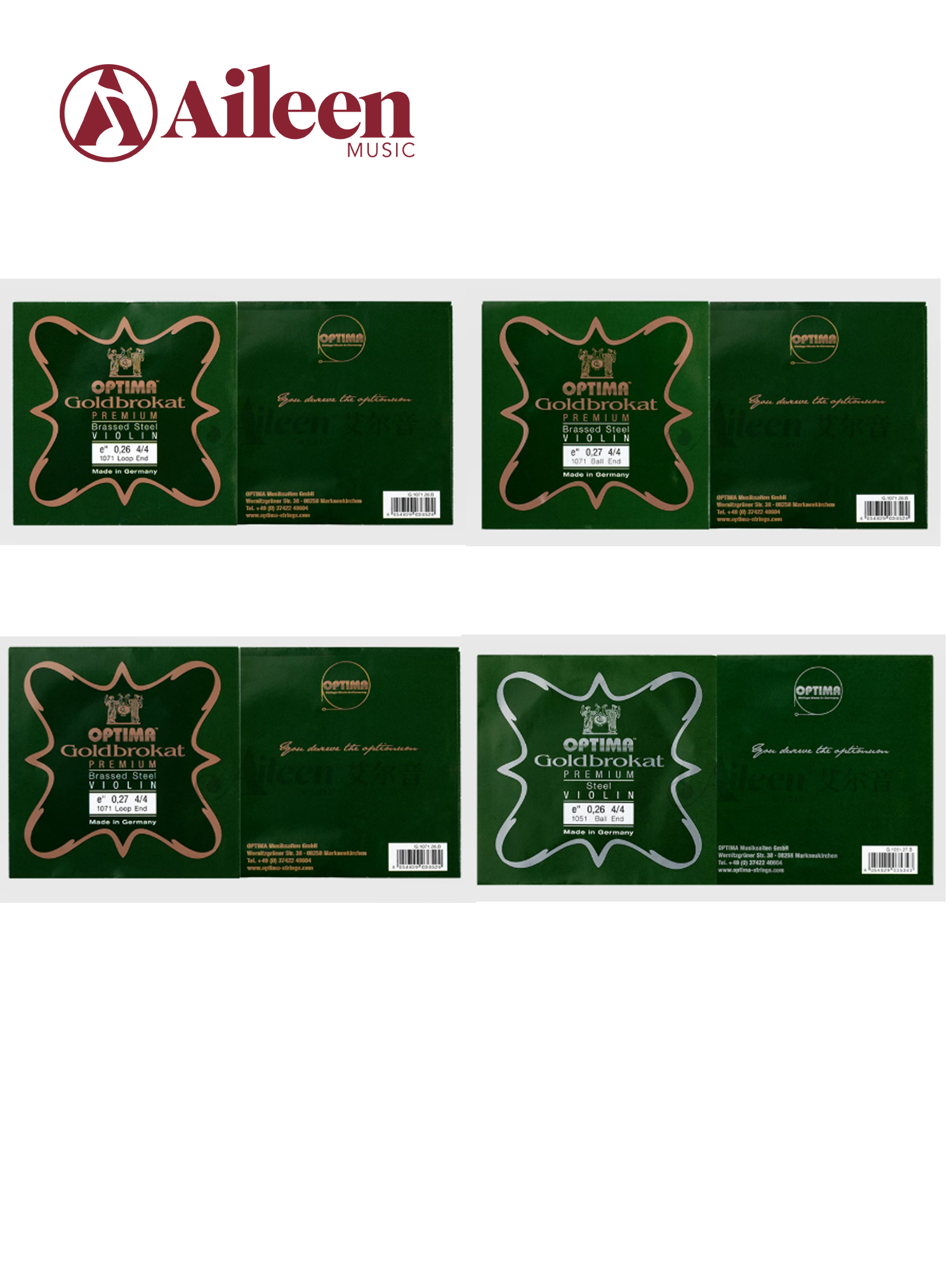 German LENZNER OPTIMA New Violin Strings – Gold-Plated Brass E String