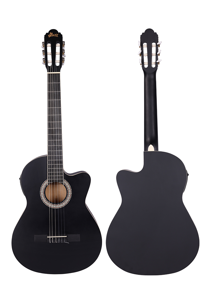 39“ Acoustic Electric Cutaway Guitar, Thin Body, Built-In Tuner,ashwood  gloss natural finish body