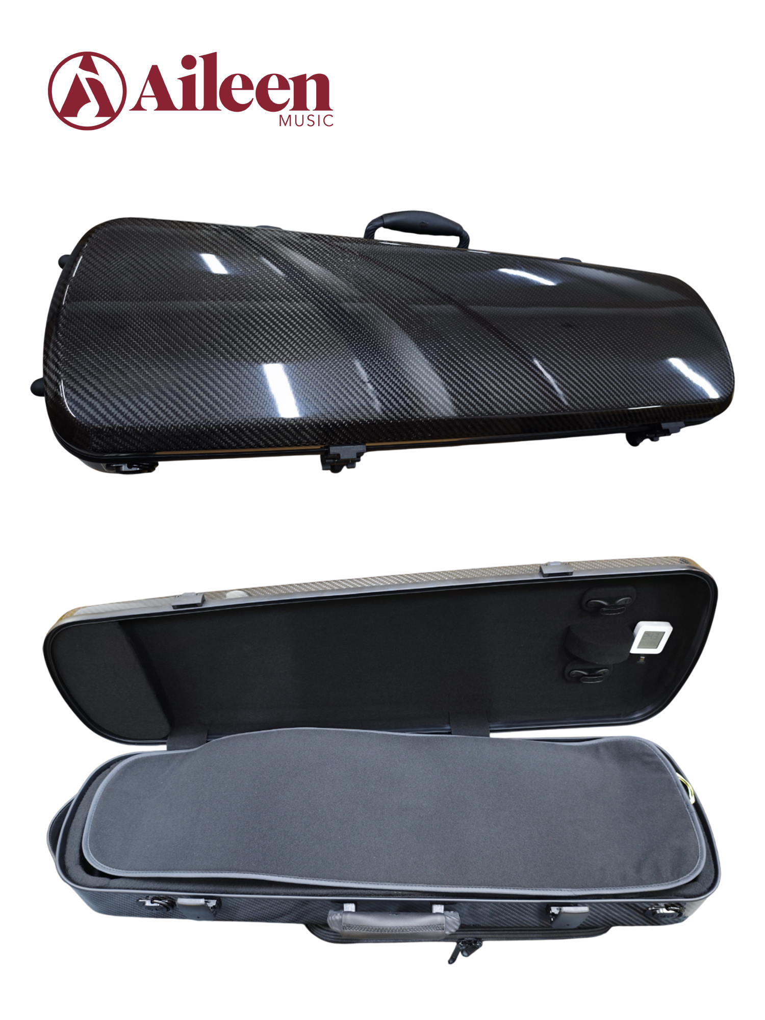 CSV-C68- GTBK Aileen Patent Cherishing Series 4/4 Glossy Carbon Fiber Black Violin Cases