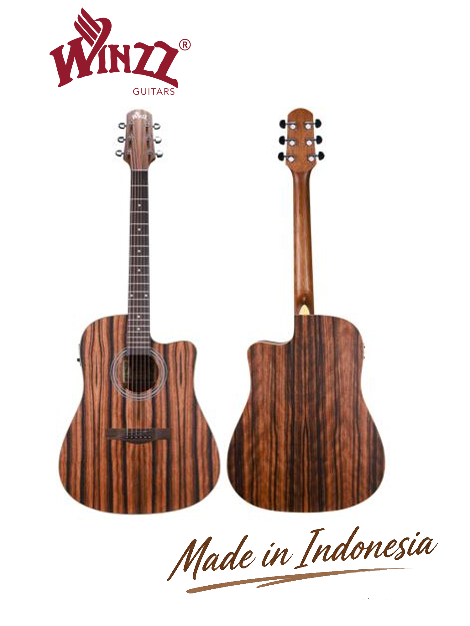 WAG602C Winzz Exotic Material 41" Cutaway Acoustic Electric Guitar Made in Indonesia